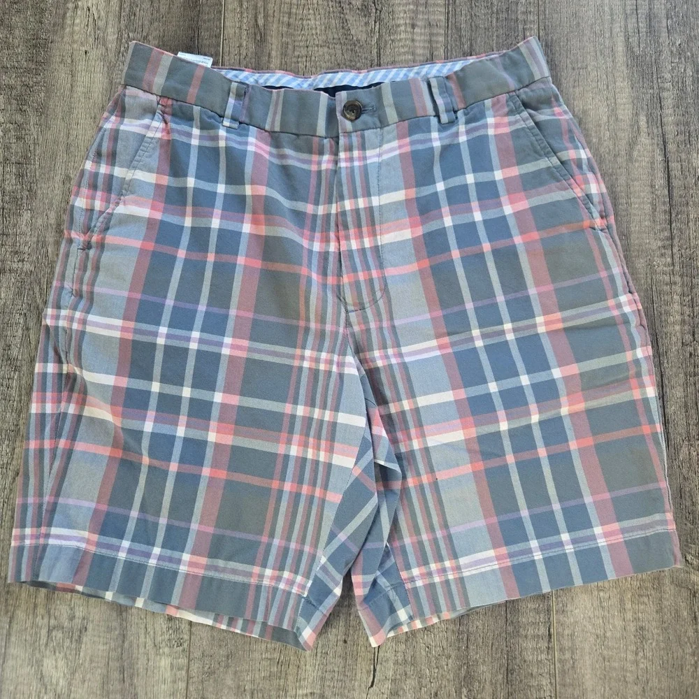 Brooks Brothers Mens Blue Pink Plaid India Madras Bermuda Shorts W32 Classic Fit